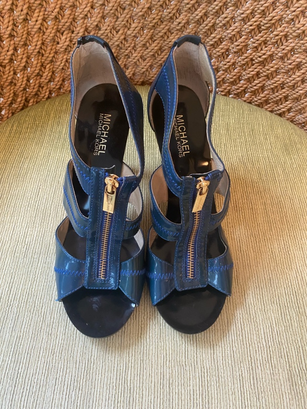 Michael Kors Teal Patent Leather Front Zip Heels. Size 9. Gorgeous High Heels.